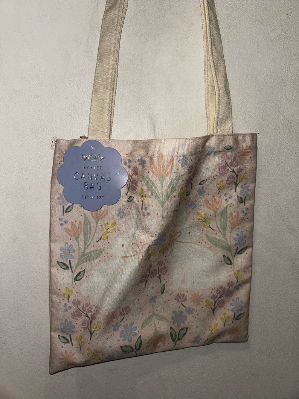 Canvas Floral Tote Bag in Pastel Pink